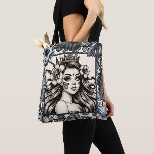 Polynesische Prinses Blauw Bloemen Tribal Tote Bag