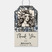 Polynesische prinses blauw bloemenstam verjaardag cadeaulabel (Voorkant)