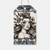 Polynesische prinses blauw bloemenstam verjaardag cadeaulabel (Achterkant)