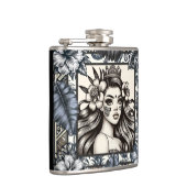 Polynesische Prinses Blauw Bloemmotief Stam Heupfles (Rechts)