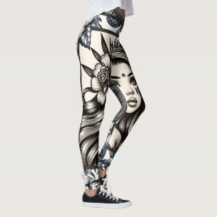 Polynesische Prinses Blauw Bloemmotief Stam- Leggings
