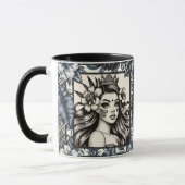 Polynesische Prinses Blauw Bloemmotief Stam- Mok (Links)
