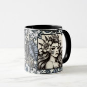 Polynesische Prinses Blauw Bloemmotief Stam- Mok (Voorkant rechts)