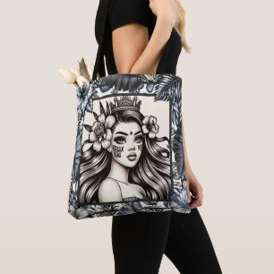 Polynesische Prinses Blauw Bloemmotief Stam- Tote Bag