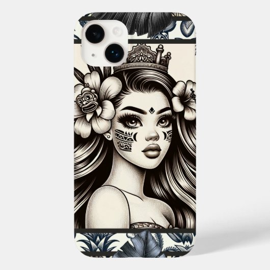 Polynesische Prinses Blauwe Bloem Tribal Case-Mate iPhone Case (Achterkant)