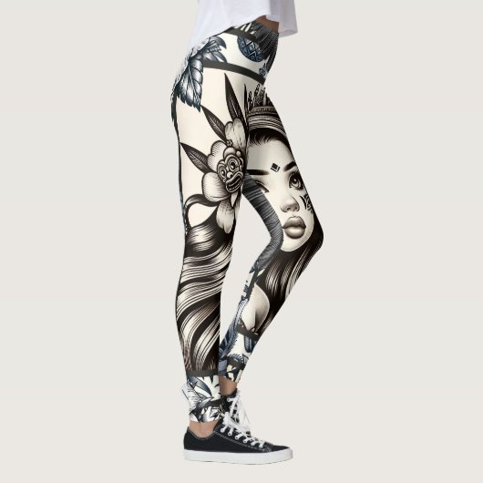 Polynesische Prinses Blauwe Bloem Tribal Leggings (Rechts)