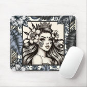 Polynesische Prinses Blauwe Bloem Tribal Muismat (Met muis)