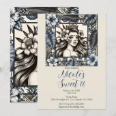 Polynesische Prinses Blauwe Bloem Tribal Sweet 16  Kaart (Voorkant / Achterkant)