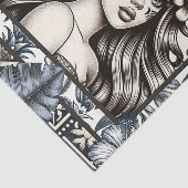 Polynesische Prinses Blauwe Bloem Tribal Tissuepapier (Detail)