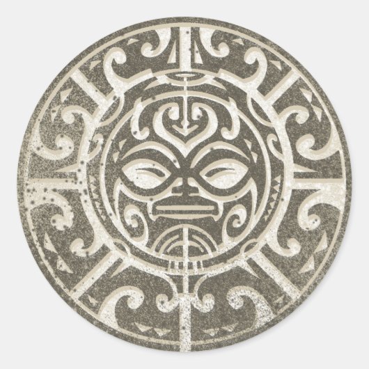 Polynesische stam gezicht bruin ronde sticker (Voorkant)