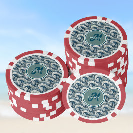 Polynesische strandgolven en bloemen oceaanpatroon poker chips