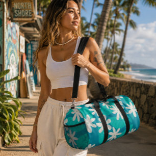 Polynesische Tiare Bloem Teal Tropisch Reizen Plunjezak