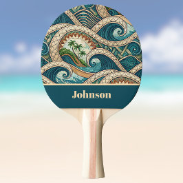 Polynesische Tropische Golf Palmboom Patroon Naam Tafeltennisbatje
