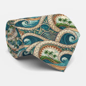 Polynesische Tropische Golf Palmboom Patroonnaam Stropdas (Opgerold)