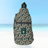Polynesische tropische golven Palmboom Monogram Sling Bag