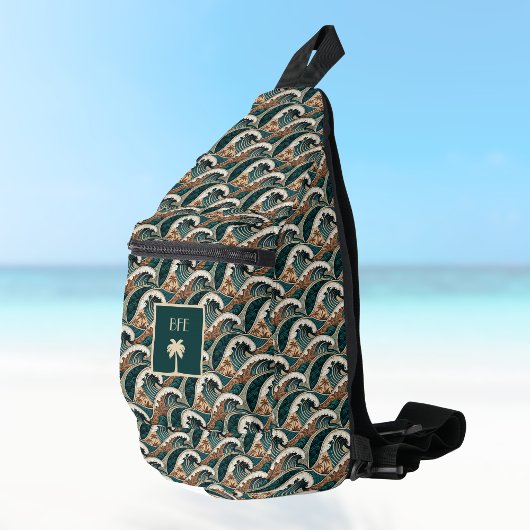 Polynesische tropische golven Palmboom Monogram Sling Bag