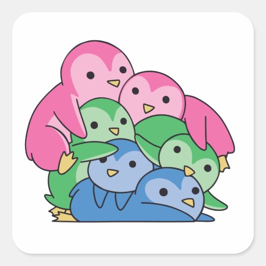 Polyseksuele vlag Pride Lgbtq Cute Penguin Vierkante Sticker (Voorkant)