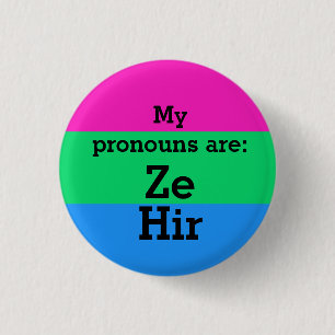 Polysexualiteit Vlag met Ze/Hir Pronouns Ronde Button 3,2 Cm
