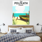 Polzeath, Cornwall reisposter aan zee Canvas Afdruk (Insitu (Slaapkamer))