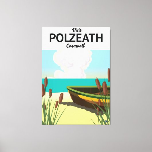 Polzeath, Cornwall reisposter aan zee Canvas Afdruk (Voorkant)