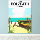 Polzeath, Cornwall reisposter aan zee Canvas Afdruk (Insitu (Houten vloer))