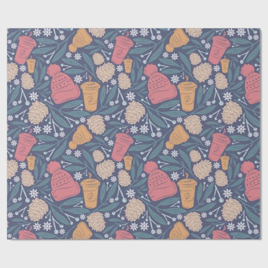 Pom Beanie Coffee Kerstfeestdag Cadeaupapier (Vlak)