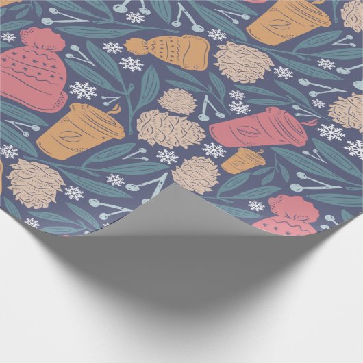 Pom Beanie Coffee Kerstfeestdag Cadeaupapier (Hoek)