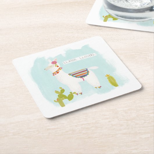 Pom Pom Llama Rama- Llater Llosers Kartonnen Onderzetters (Schuin)