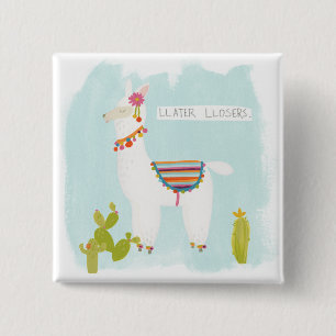 Pom Pom Llama Rama- Llater Llosers Vierkante Button 5,1 Cm