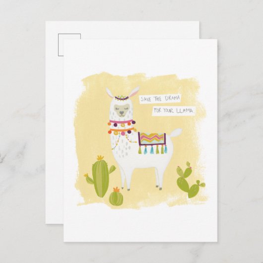 Pom Pom Llama Rama - Sparen de Drama voor Uw Llama Briefkaart (Voorkant / Achterkant)