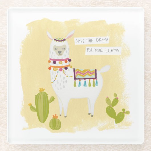 Pom Pom Llama Rama - Sparen de Drama voor Uw Llama Glazen Onderzetter (Voorkant)