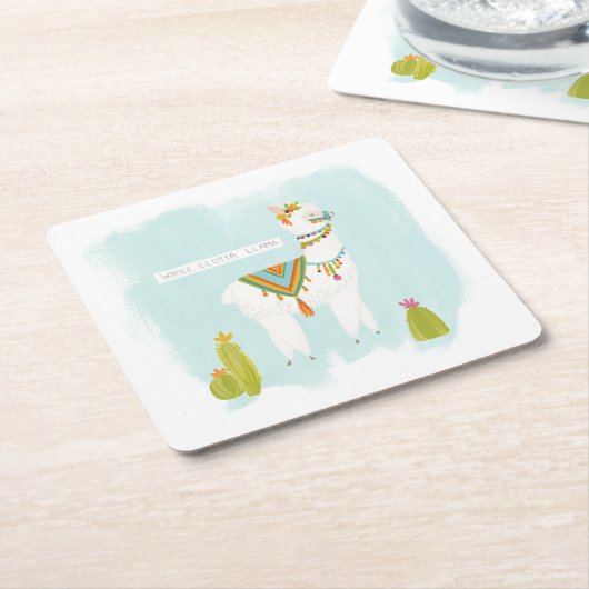 Pom Pom Llama Rama - Whole Lotta Llama Kartonnen Onderzetters (Schuin)