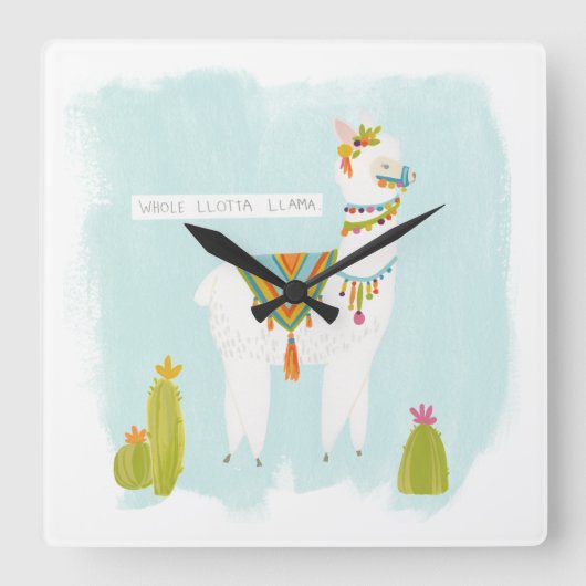 Pom Pom Llama Rama - Whole Lotta Llama Vierkante Klok (Voorkant)