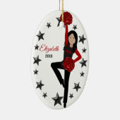 Pom Squad Zwart Haar Rood & Zwart Keramisch Ornament (Rechts)