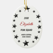 Pom Squad Zwart Haar Rood & Zwart Keramisch Ornament (Achterkant)