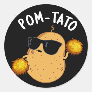 Pom-tato Funny Potato Pun Dark BG Ronde Sticker