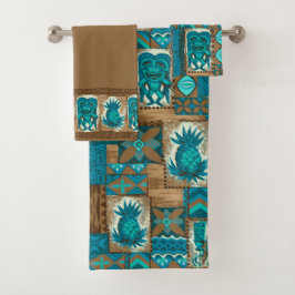 Pomaika’i Tiki Hawaiian Tapa Coordinate - Brown Bad Handdoek