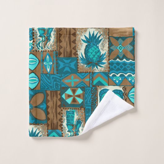 Pomaika’i Tiki Hawaiian Tapa Coordinate - Brown Bad Handdoek (Wasdoekje)