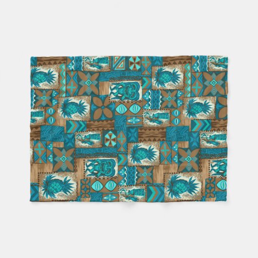 Pomaika’i Tiki Hawaiian  Tapa Fleece Deken (Voorkant (Horizontaal))