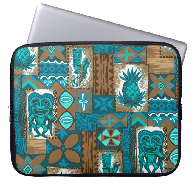 Pomaika’i Tiki Hawaiian  Tapa Laptop Sleeve (Voorkant)