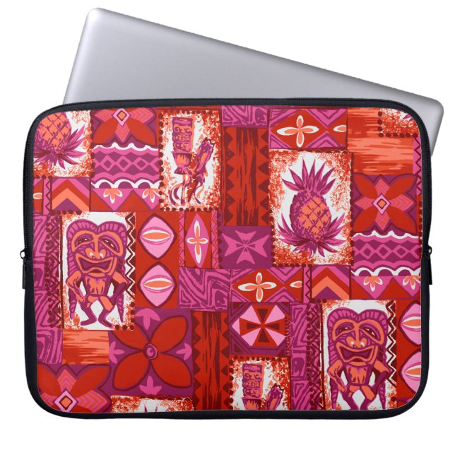 Pomaika’i Tiki Hawaiian  Tapa Laptop Sleeve (Voorkant)