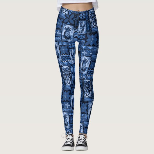Pomaika’i Tiki Hawaiian  tropische tapa Leggings (Voorkant)