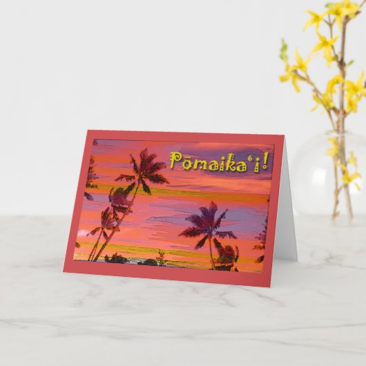 Pomaikai Good Luck in Hawaiian met Palm Trees Kaart (Gele Bloem)