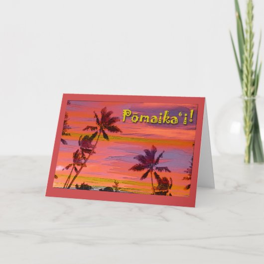 Pomaikai Good Luck in Hawaiian met Palm Trees Kaart (Voorkant)