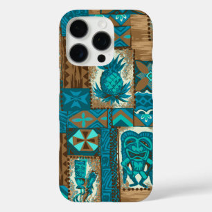 Pomaika'i Tiki Hawaiian  Tapa Blauwgroen iPhone 16 Pro Hoesje