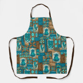 Pomaika'i Tiki Hawaiian  Tapa Blauwgroen Schort (Voorkant)