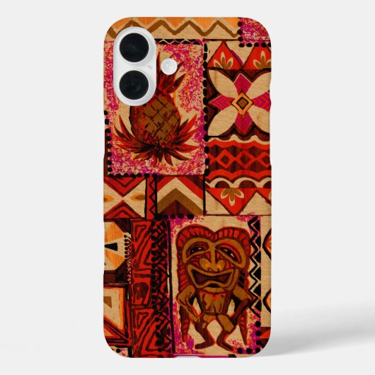 Pomaika'i Tiki Hawaiian  Tapa Faux Wood Cas Case-Mate iPhone Case (Achterkant)