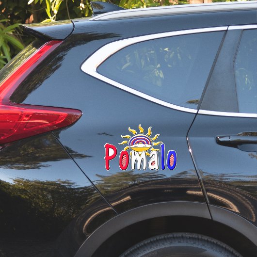 Pomalo – Croatian Relaxation with Sun & Rainbow Sticker (Auto Zijkant)