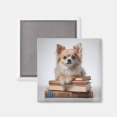 Pomchi op een stapel boeken magneet (Voorkant / Achterkant)