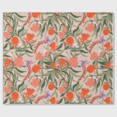 Pomegranaat bloei met insecten en bibliothecatten cadeaupapier (Vlak)